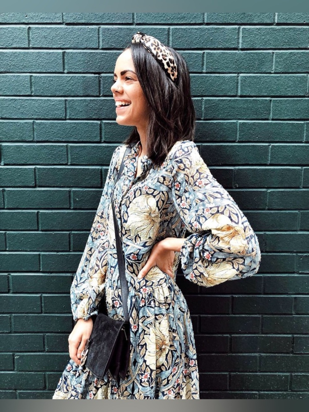 H&M x morris & co Blue Floral Long-Sleeve Tiered Maxi Dress with Yellow Accents - Picture 10 of 12